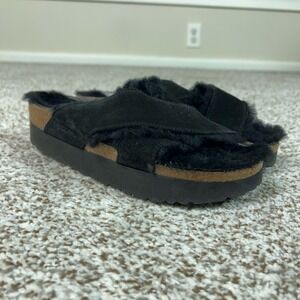 Papillio Sandals Womens Size 6 37 Black Casual Platform Shearling Suede Shoes
